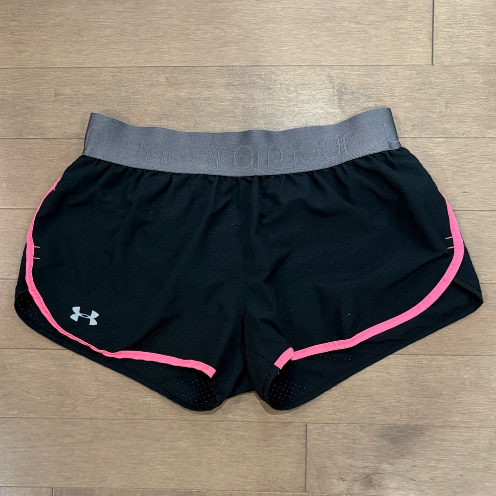 Under Armour Black & Pink HeatGear Running Shorts - Size Medium
